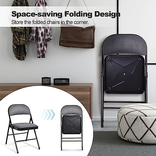 Giantex 4-Pack Folding Chairs, Fabric Dining Chair Set with Metal Frame, Padded Seat and Back, Non-Slip Foot Pads, Foldable Event Chairs, Party Chair Set for Home Office, Guest Room, Conference Room Giantex