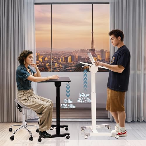 Fromann Mobile Standing Podium Desk Laptop Sit to Stand Height Adjustable Workstation with Wheels,Gas Spring Lift Mechanism Desk (Black) Fromann