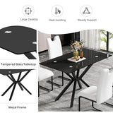 HAIZAO 5 Pieces Modern Luxury Glass Dining Set, Minimalist Rectangle Dinner Room Set for 4, 47'' Black Glass Top Kitchen Table Set with Black Tufted Chairs, for Small Apartment Home HAIZAO