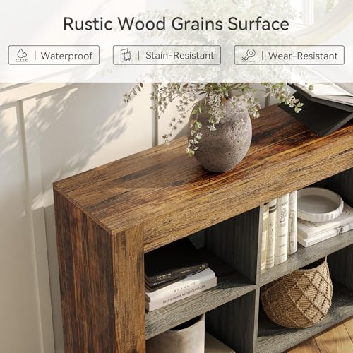 LITTLE TREE Console Table with Storage, 63-Inch Narrow Long Sofa Table, Entryway Table with 6 Cubes, Farmhouse Storage Shelves for Entryway, Living Room LITTLE TREE