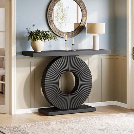 Tribesigns Modern Entryway Console Table, 39 inch Wooden Narrow Sofa Table Behind Couch with Geometric Base, Contemporary Accent Table for Living Room, Entrance, Hallway, Black Tribesigns