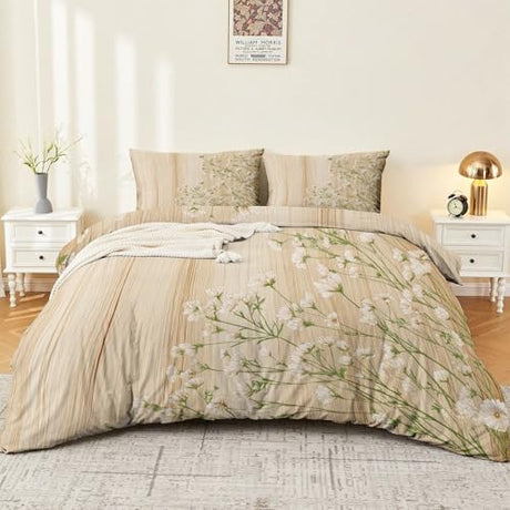 Single 61" x 79" Bedding Duvet Cover Set - Light Color Minimalist Modern Botanical Printed 3 Piece Brushed Microfiber Comforter Quilt Cover with Zipper Closure for Men and Women Generic