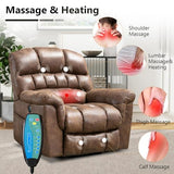 HAOMARKETS Oversized Power Lift Recliner with Massage and Heat for Elderly, Faux Leather Electric Lifting Reclining Chair with Side Pockets and USB Port for Living Room, Brown
