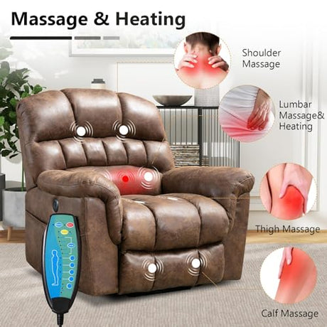 HAOMARKETS Oversized Power Lift Recliner with Massage and Heat for Elderly, Faux Leather Electric Lifting Reclining Chair with Side Pockets and USB Port for Living Room, Brown HAOMARKETS