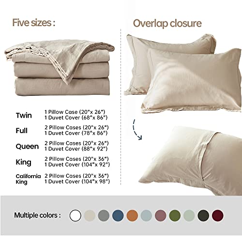 Simple&Opulence French Linen Duvet Cover Set 104"x 92"- 3 Pieces (1 Comforter Cover,2 Pillowcases)-Natural Flax Cotton Blend-Solid Color Breathable Farmhouse Bedding-Linen/Beige, King