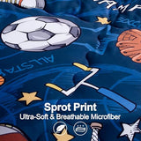 Wajade Sports Comforter Set - 7 Piece Queen Bedding with 3D Soccer, Basketball, Baseball, Football Design for Kids Wajade