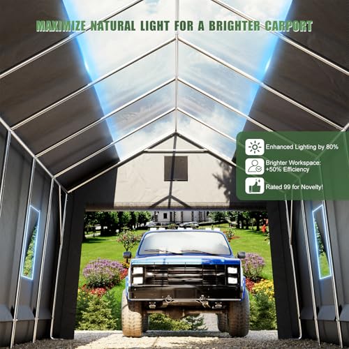 Carport Canopy 12x20FT Heavy Duty with Translucent Roof - Skyview Portable Garage with Reinforced Metal Frame, Zipper Doors, All-Weather Resistant,Waterproof Outdoor Storage Shelter for Cars/RV/ATV WACASA