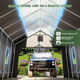 Carport Canopy 12x20FT Heavy Duty with Translucent Roof - Skyview Portable Garage with Reinforced Metal Frame, Zipper Doors, All-Weather Resistant,Waterproof Outdoor Storage Shelter for Cars/RV/ATV WACASA