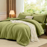 FUANNA Queen Comforter Set Olive Green, 7 Pieces Soft Bedding Sets Queen Size, All Season Lightweight Bed in a Bag with Comforter, Flat Sheet, Fitted Sheet, Pillowcases & Shams FUANNA