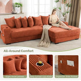 Modular L Shaped Sectional Couch Sofa with Movable Footstool, Cup Holders, 8 Pillows, Side Pockets, Converts to Bed, 110.75 Inch Corduroy Fabric for Living Room,Orange Generic