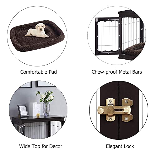 unipaws Furniture Style Dog Crate for Medium Dogs, Indoor Aesthetic Puppy Kennel, Modern Decorative Wooden Wire Pet House Dog Cage, Pretty Cute End Side Table Nightstand, Espresso…