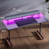 GTPLAYER 55 Inch Gaming Desk with LED Lights & Power Outlet, Computer Gamer Desk with Monitor Stand, Ergonomic Carbon Fiber Gaming Table Home Office Desk with Headphone Hook & Mouse Pad GTPLAYER