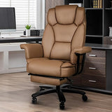 Sucrever Reclining Office Chair with Footrest, Big and Tall Home Office Desk Chairs 400lbs with High Back, Criss Cross Wide Seat, Heavy Duty Base, Pu Leather, Brown Sucrever