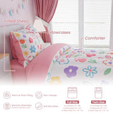 SANDJEST Floral Full Bedding Sets for Girl, Ultra Soft Microfiber Comforter Bed Set with 4-Pieces, Flower Comforters Sets for Kids Children Girl Teen Tween Bedroom Decor SANDJEST