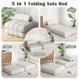 DSNAPE 3-in-1 Folding Sofa Bed, 35.4" Convertible Sleeper Chair Bed with Pillow Back Support, Portable Pull Out Velvet Futon Lounge Couch, Comfy Floor Mattress for Living Room Bedroom - White, Single DSNAPE