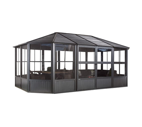Sojag 12' x 18' Outdoor Charleston Aluminum Solarium Sunroom with Mosquito Net, Dark Gray Sojag