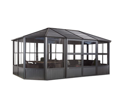 Sojag 12' x 18' Outdoor Charleston Aluminum Solarium Sunroom with Mosquito Net, Dark Gray