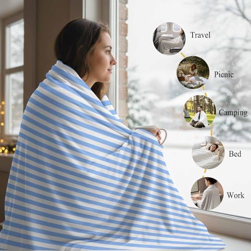 Light Blue Stripe Throw Blanket,Soft Cozy Flannel Blankets Modern Minimalist Style Plush Bedding Throws Lightweight Fleece Blanket for Bed Sofa Couch Home Decor 40x50in Quibro Zynth
