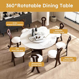 Wohh 9-Piece Round Dining Table Set, 59" Sintered Stone Table with Walnut Base, 6-8 People, Modern Style Wohh
