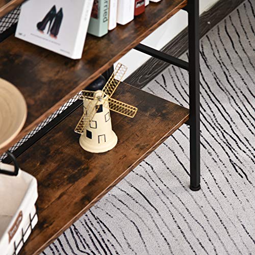 HOMCOM 3-Tier Console Table Industrial Style Storage Metal Wooden Shelf with a Robust Multi-Functional Design & Adjustable Feet, Black HOMCOM