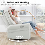 cinkehome Power Swivel Rocker Recliner with USB, Overstuffed Electric Reclining Chair, Faux Leather Rocker Recliner for Nursery, Living Room, Light Grey