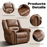 CANMOV Rocker Recliner Chair, Leather Recliner Chair with Overstuffed Backrest and Armrests, Manual Single Sofa for Living Room,Bedroom, Nut Brown