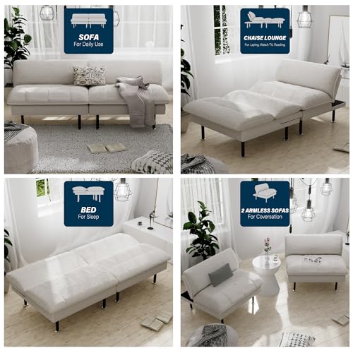 Ribilake 70" Futon Sofa Bed, 4 in 1 Multi-Function Couch Sleeper with Adjustable Backrest, Modern Convertible Futon, Recliner Small Loveseat for Living Room, Dorm, Beige Ribilake