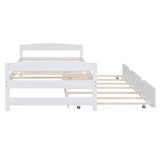 Merax Twin Size Platform Pine Wood Bed Frame with Twin Size Trundle for Boys and Girls,White Merax