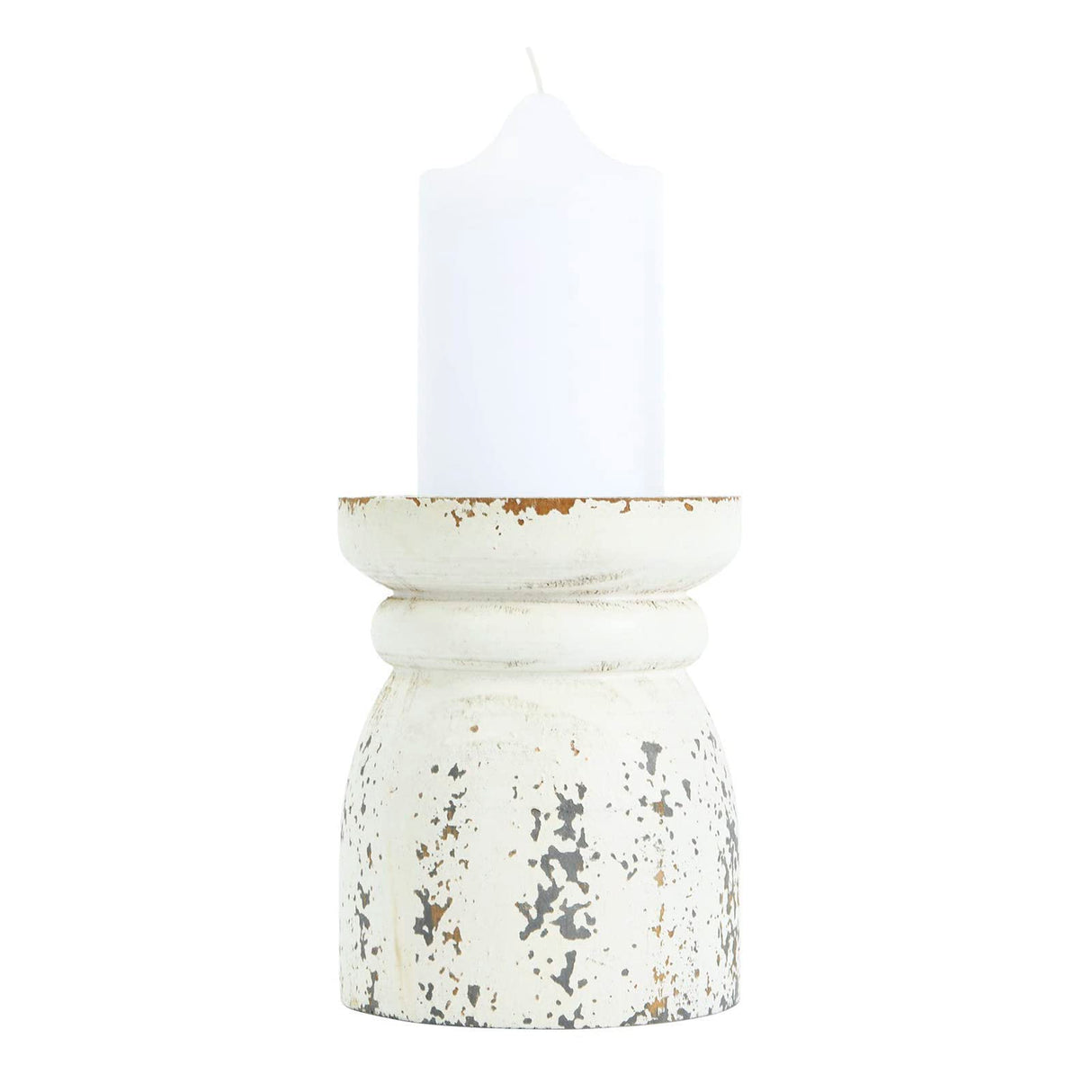 SOFE Rustic Candle Holder for Pillar Candle, Vintage White Wooden Pillar Candle Holder, Farmhouse Antique Candlestick Holder for Dining Table, Coffee Table Centerpiece (4.9" x 4.9" x 6.1") SOFE