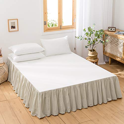 BISELINA French Linen Bed Skirt with Pleated Frills 14-Inch Tailored Drop Natural Flax Cotton Blend Dust Ruffle Soft Cozy Farmhouse Bedding (14" Twin, Linen) BISELINA