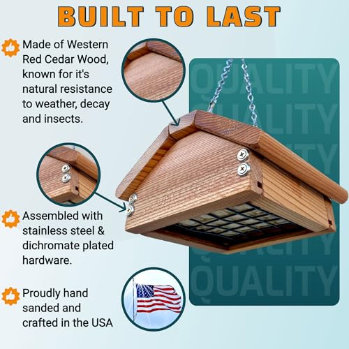 Premium Upside Down Bird Suet Feeder for Woodpeckers | Weather Resistant Cedar Wood, Durable Hardware, Long Lasting Hanging Wild Bird Feeder | Made ONWRD