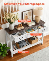 VEVOR 47 in Console Table, Farmhouse Desk Behind The Couch with Drawers and Bottom Storage Shelf, Wooden Rectangle Entrance Narrow Sofa Table for Hallway, Bedroom, Living Room, Foyer, Brown + White VEVOR