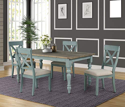 Roundhill Furniture Prato Two-Tone Wood Cross Back Upholstered Dining Chairs, Set of 2, Blue and Tan Roundhill Furniture