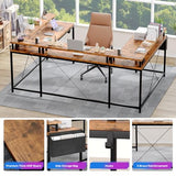 Garvee 79 Inch u Shaped Computer Desk,Large Gaming Desk with Power Outlets & LED Lights,Reversible l Shaped Desk for Home Office Work and Gaming,Rustic Brown Garvee