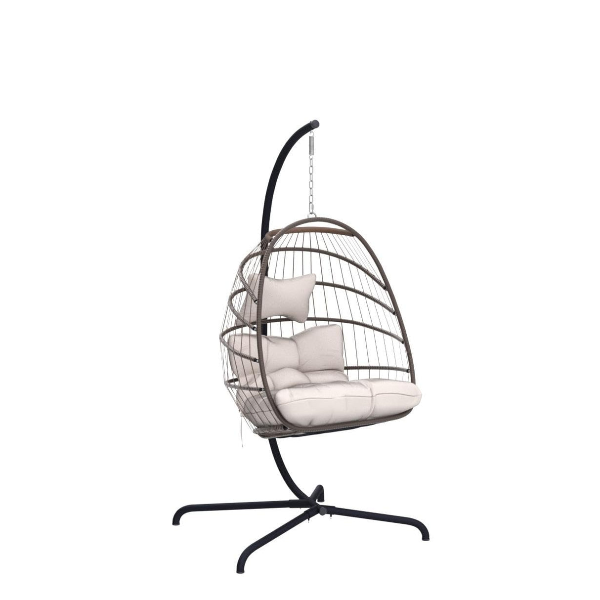 RADIATA Wicker Egg Swing Chair with Stand for Outside, Outdoor Comfy Hanging Egg Patio Chairs with Thick Cushion, 350Lbs Durable Swinging Rattan Chair for Bedroom Porch Backyard Balcony, Brown, Tan RADIATA