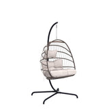 RADIATA Wicker Egg Swing Chair with Stand for Outside, Outdoor Comfy Hanging Egg Patio Chairs with Thick Cushion, 350Lbs Durable Swinging Rattan Chair for Bedroom Porch Backyard Balcony, Brown, Tan RADIATA