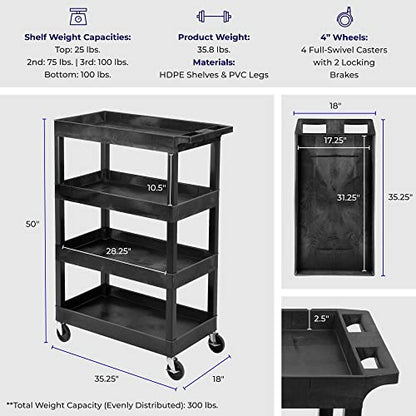 Stand Steady Tubstr 4 Shelf Utility Cart Supports Up to 300 lbs - Heavy-Duty Plastic Service Push Cart with Deep Shelves and 4" Casters, for Offices, - WoodArtSupply