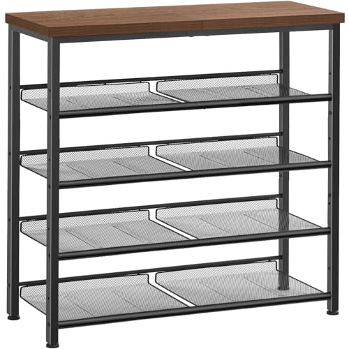 Pipishell 5-Tier Shoe Rack for Entryway and Small Spaces with Wooden Top & Metal Frames, Shoe Storage Organizer with Adjustable Storage Shelves, PISRB4 Pipishell