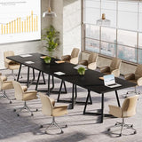 Tribesigns 31.5" Square Conference Table, Industrial Office Meeting Table for 4 People, Business Podcast Furniture with Metal Base for Small Spaces, Office Conference, Black Tribesigns