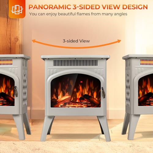 R.W.FLAME Electric Fireplace Heater 17" with Remote Control, Cathedral Stylish, Different Flame Effects and Log Set Colors, Adjustable Brightness and Heating Mode, Overheating Safe Design, Beige R.W.FLAME