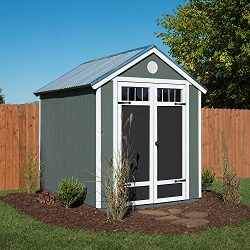 Handy Home Products Garden Shed 6x8 Do-it-Yourself Wooden Storage Shed with Metal Roof Handy Home Products