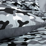 Chezmoi Collection Military Camo 4-Piece Sheet Set - Camouflage Black Gray Printed Microfiber Soft Breathable Deep Pocket Sheets and Pillowcases Set, Full XL Size Chezmoi Collection