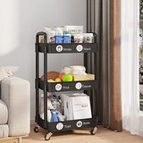 UDEAR 3-Tier Rolling Utility Cart with 12 Category Labels,Multifunctional Comagtable Rolling Shelving with Handle and Lockable Wheels for UDEAR