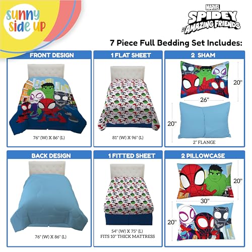 Sunny Side Up Marvel Spidey & His Amazing Friends Full Comforter Set - 7 Piece Kids Bedding Includes Comforter, Sheets & Pillow Cover - Super Soft Superheroes Microfiber Bed Set Sunny Side Up