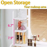 LIKIMIO Small Makeup Vanity Desk with Mirror and Lights, Vanity Table Set with Storage Drawer & Chair & 3 Shelves, Bedroom, White LIKIMIO