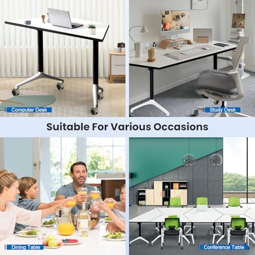 Folding Conference Room Tables,Modular Conference Table for Meeting Rooms,Mobile Portable Training Table with Locked Wheels,Flip Top Rolling Meeting Rooms Table Stackable Seminar Tables for Office Relgix