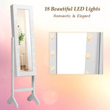 Giantex Standing Jewelry Armoire with 18 LED Lights Around the Door, Large Storage Mirrored Jewelry Cabinet with Full Length Mirror, 16 Lipstick Holders, 1 Inside Makeup Mirror (White) Giantex