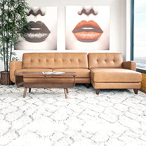ASHCROFT Elva Mid Century L-Shaped Genuine Leather Right Facing Chaise Sectional, Light Brown Tufted Tight Back Sectional Sofa for Living Room Waiting Area Office Apartment Dorm Home, Tan ASHCROFT