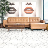 ASHCROFT Elva Mid Century L-Shaped Genuine Leather Right Facing Chaise Sectional, Light Brown Tufted Tight Back Sectional Sofa for Living Room Waiting Area Office Apartment Dorm Home, Tan ASHCROFT