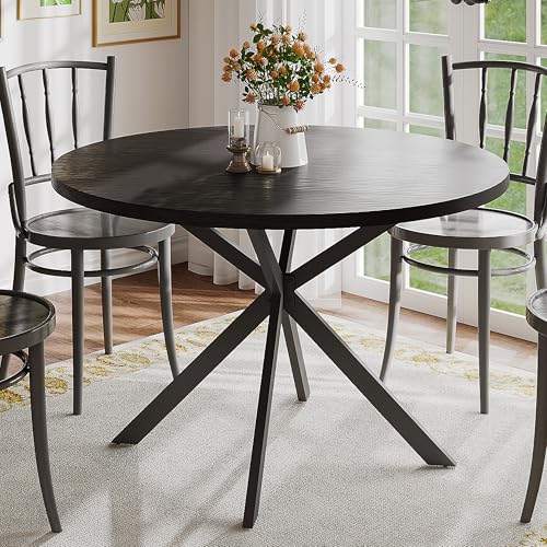 ChooChoo 47.2 Inch Round Dining Table for 4, Farmhouse Wood Kitchen Table, Circle Dinner Table for Kitchen & Dining Room, Black ChooChoo